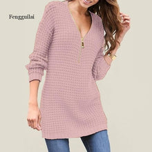 Load image into Gallery viewer, Women V-neck Long Pullover Sweater  Autumn Winter  New Solid Basic Knitted Sweater Female Fashion Casual Knitwear
