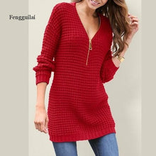 Load image into Gallery viewer, Women V-neck Long Pullover Sweater  Autumn Winter  New Solid Basic Knitted Sweater Female Fashion Casual Knitwear

