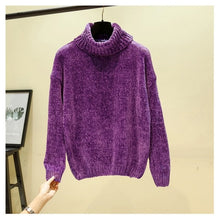 Load image into Gallery viewer, Chic Vintage chenille Cashmere Womens Full sleeve Gold velvet Sweaters Winter Ladies Solid Turtleneck Loose female jumpers 2019
