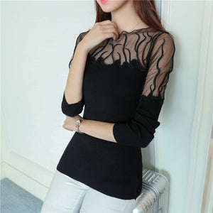 2019 Hitz head lace flounces Korean sweater slim slim female long sleeved shirt color sweater